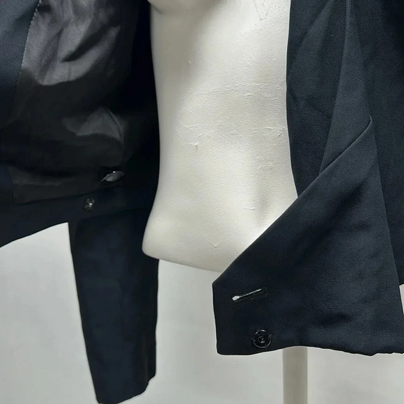 Giorgio Armani Blazer Jacket Coat Cropped Faux Wrap Buttons Black Size 44 US 10 - Picture 8 of 12